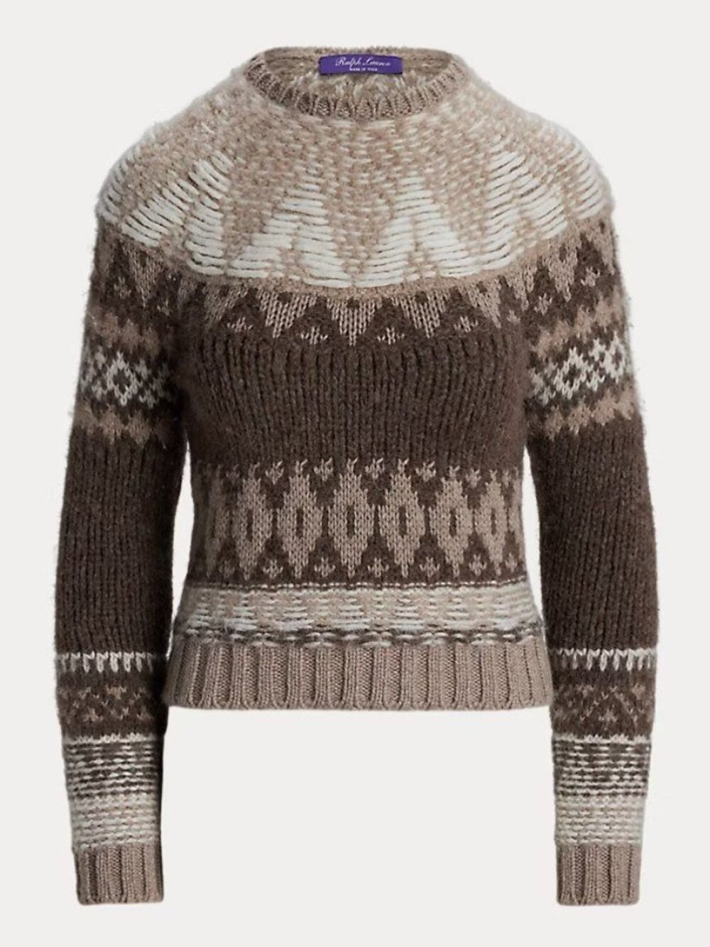 Ralph Lauren Jacquard-Knit Cashmere-Blend Sweater Taupe Size Small NWT
